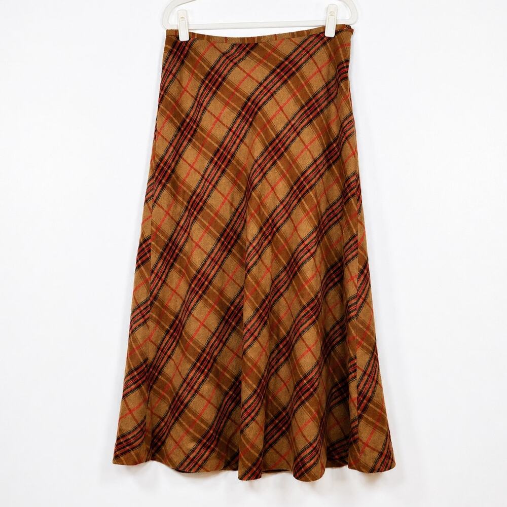 Vintage J.G. Hook Wool Blend Plaid A-Line Maxi Skirt 14 Dark Academia